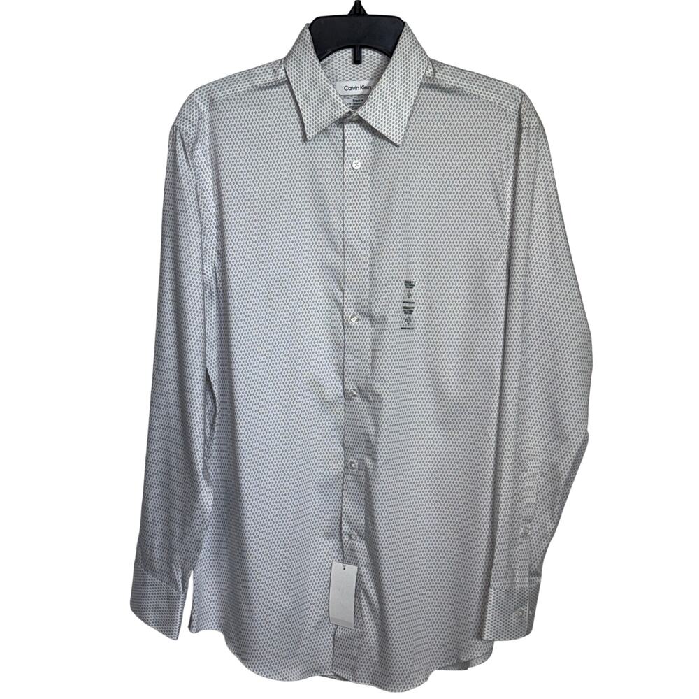 Calvin Klein Steel Men's Reg-Fit Stretch Dress Shirt, grey/white15 32-33 $85